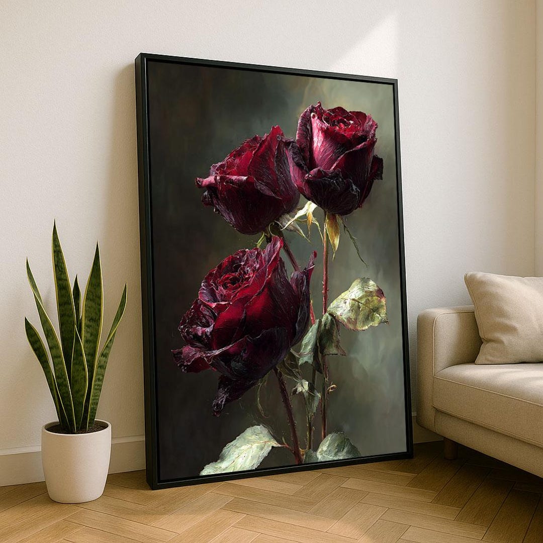 Elegant Red Roses Canvas Wall Art Print Romantic Living Room Decor ...