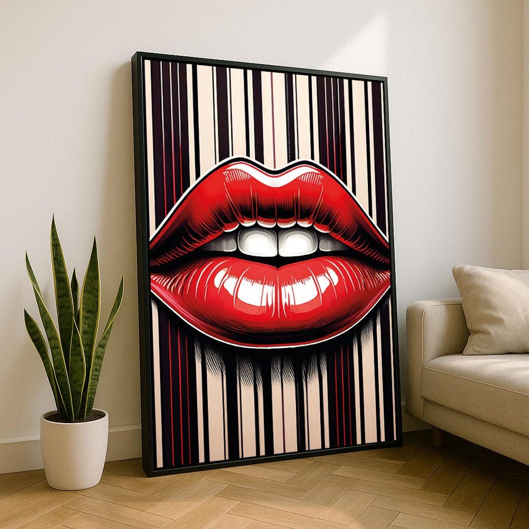 Bold Red Lips Pop Art Print | Modern Canvas Wall Decor - Etsy