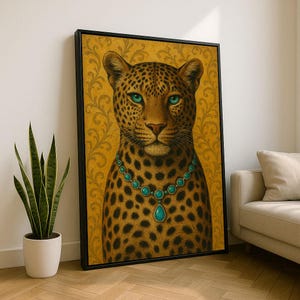 Elegant Leopard Portrait Canvas Wall Art Print | Regal Living Room Decor | Statement Piece