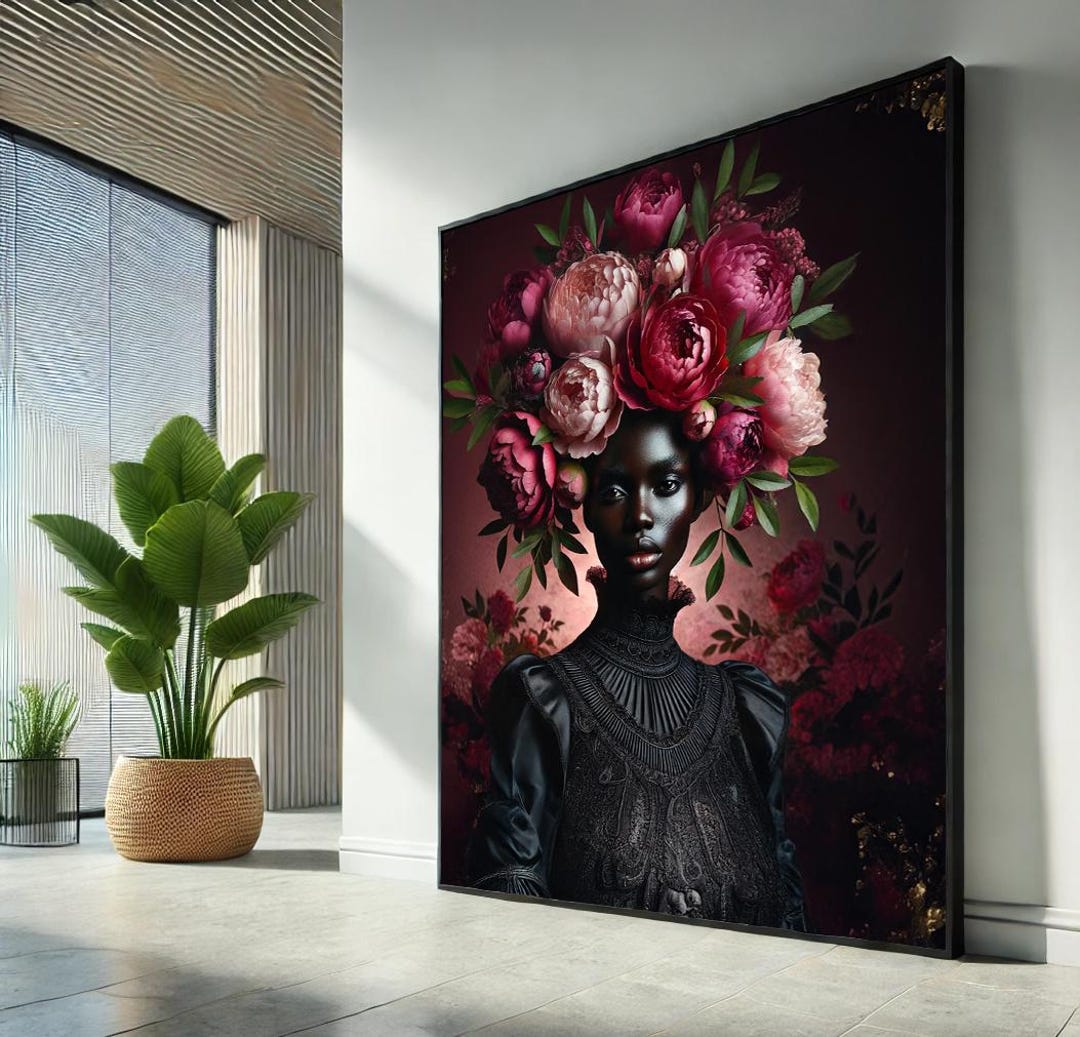 Elegant Black Woman Floral Canvas Art – Modern Home Decor - Etsy