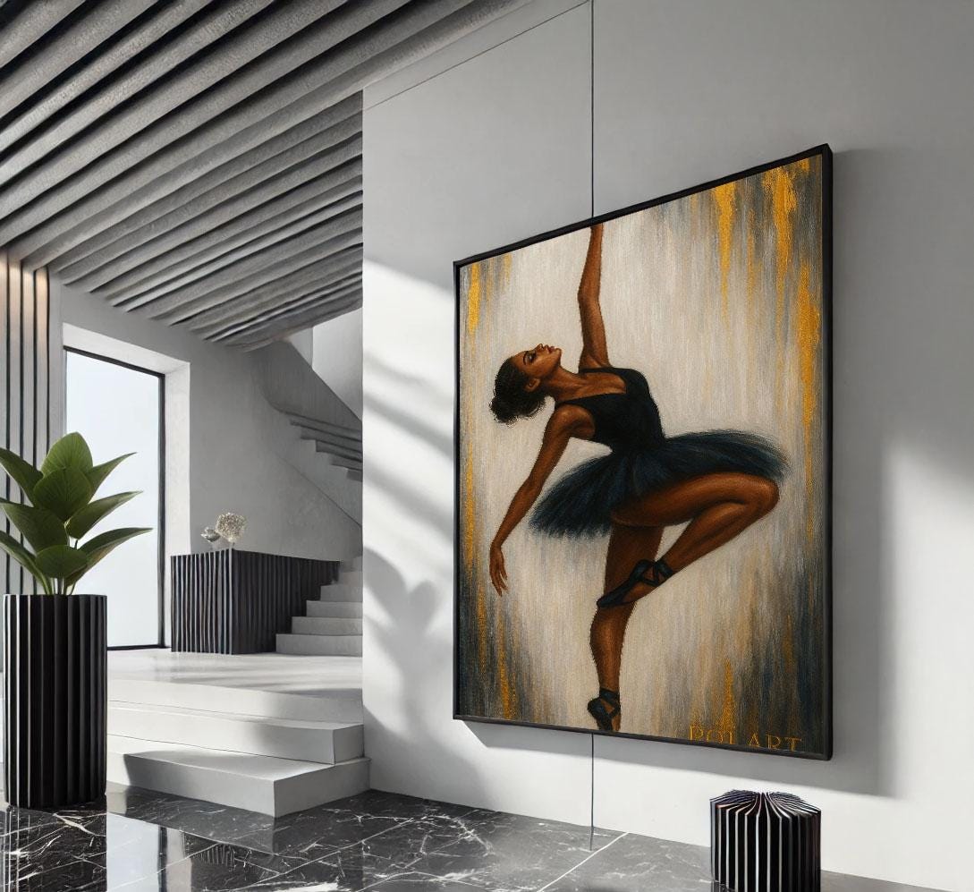 Elegant Black Ballerina in Motion Canvas Wall Art Print | Modern Living ...