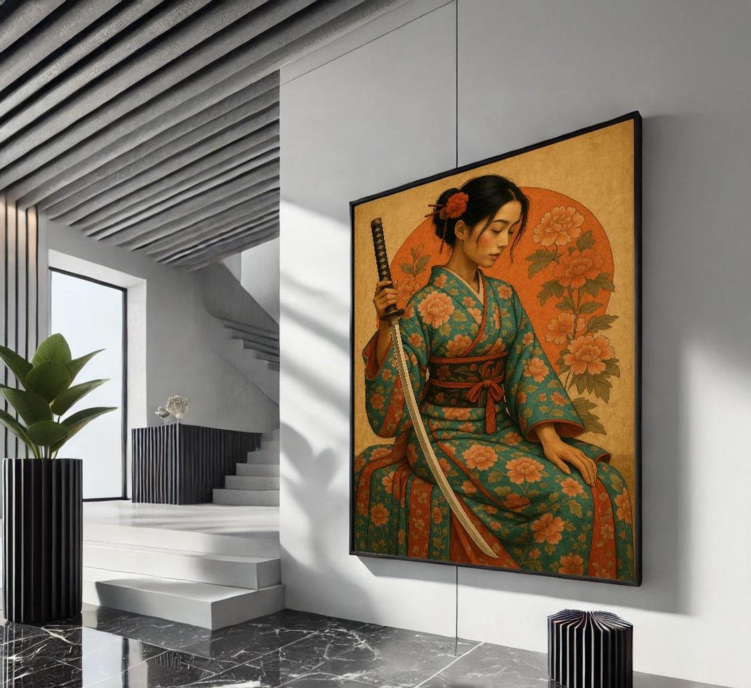 Elegant Japanese Woman With Katana Canvas Wall Art Print | Vintage ...