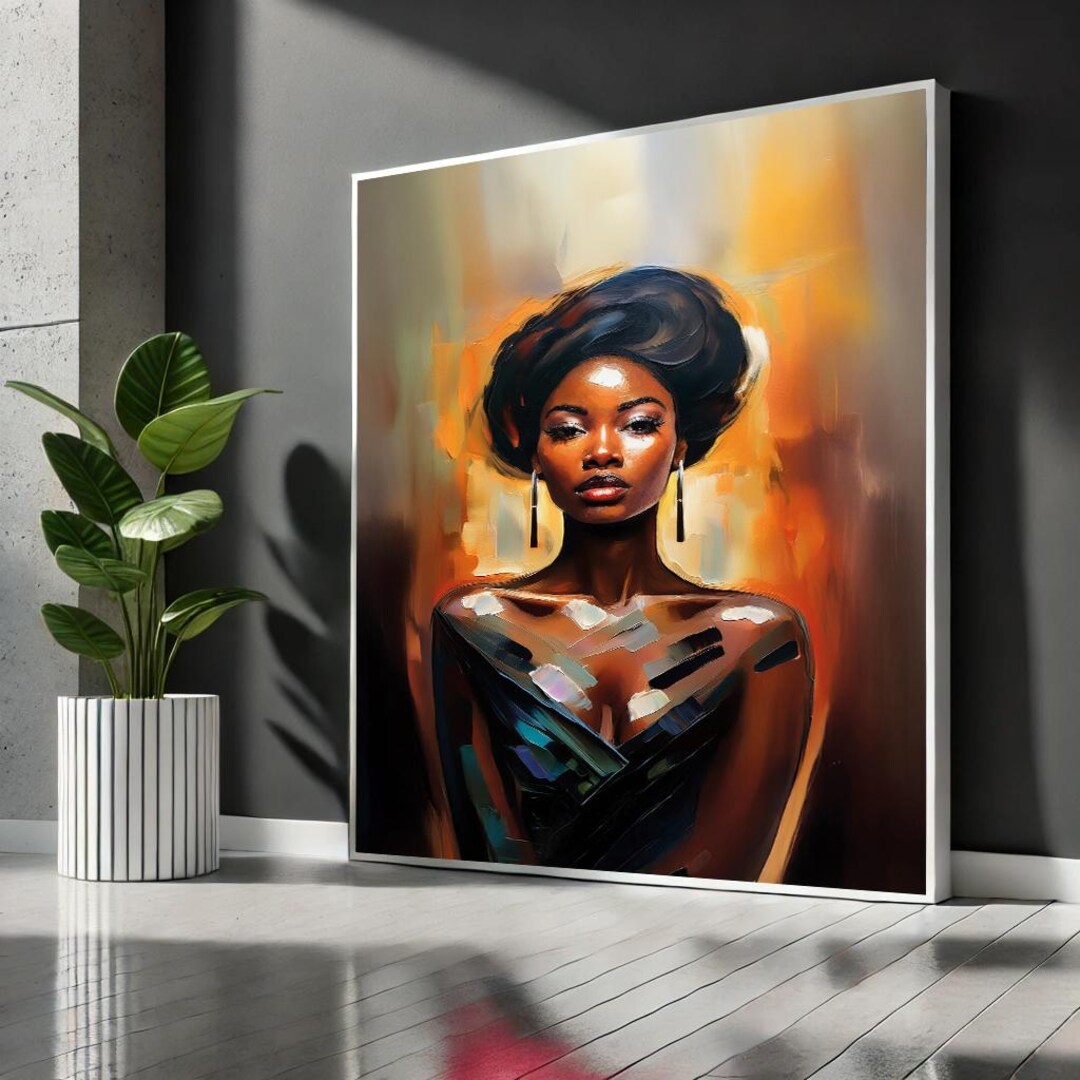 Black Woman Floral Portrait Canvas – Elegant Modern Wall Art - Etsy