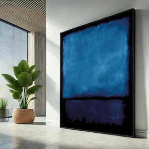 Mark Rothko Abstract Blue & Black Canvas Wall Art - Minimalist Rothko Style Painting, Modern Wall Decor, Contemporary Art for Home , Office