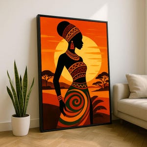 Bold African Woman Silhouette Canvas Wall Art Print | Tribal Living Room Decor | Statement Piece