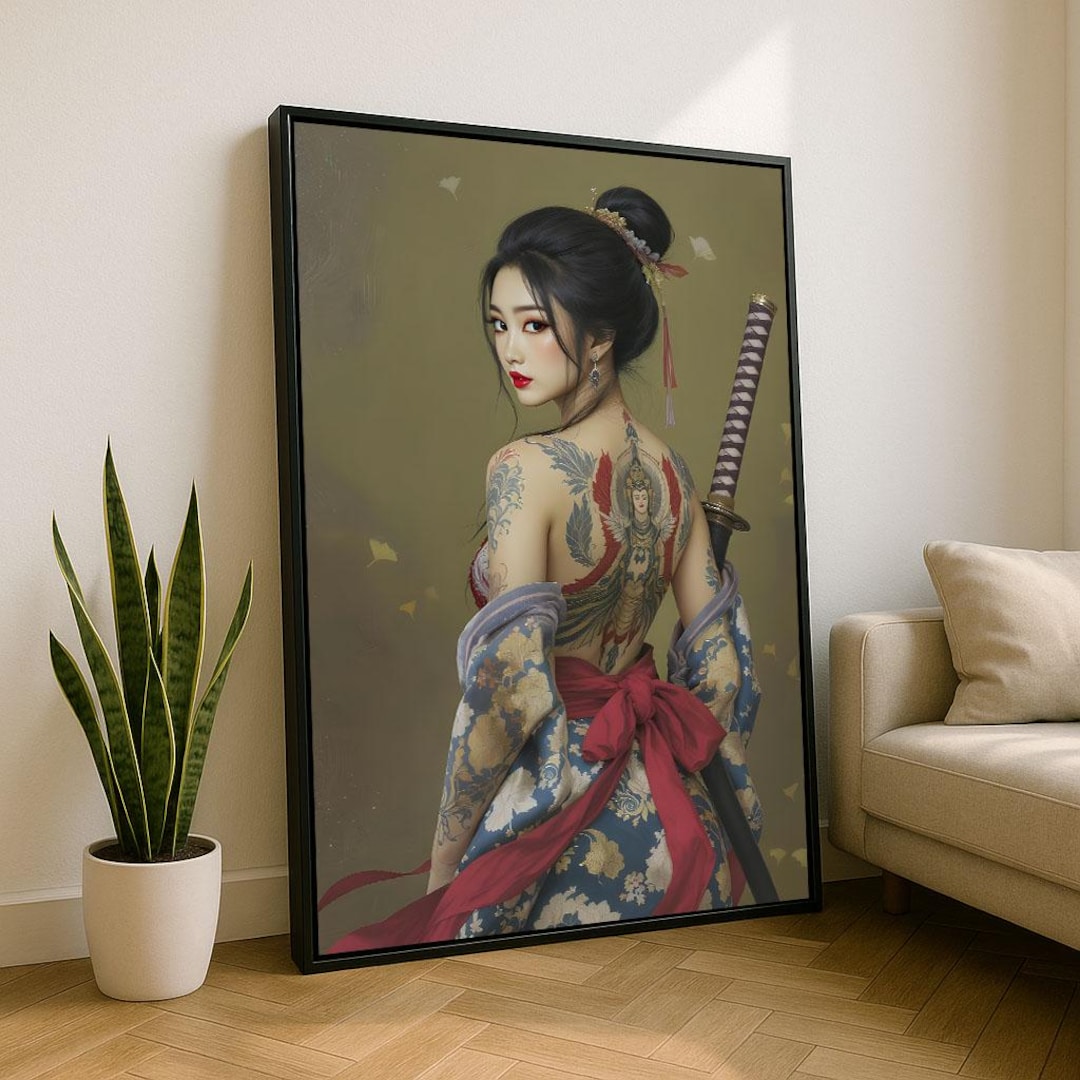 Elegant Japanese Warrior Woman Canvas Wall Art Print | Bold Bedroom ...