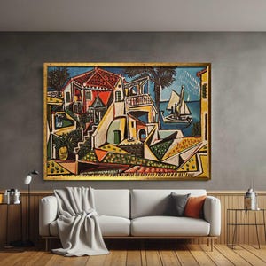 Picasso Mediterranean Landscape Masterpiece Cubism, Surrealism Framed Modern Canvas Wall Art Print Ready To Hang Gift