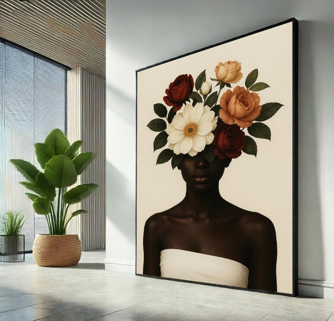 Floral Woman Portrait, Modern Botanical Canvas Wall Art Print ...