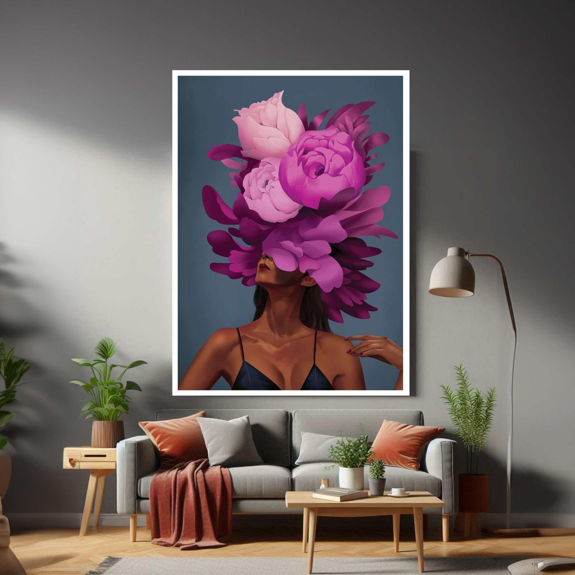 紫色の花柄の女性キャンバスプリント、モダンな壁アート - Etsy 日本