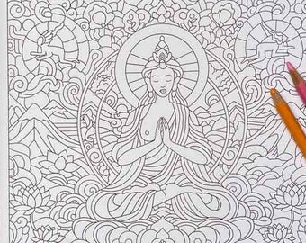 Coloriage Bouddha Femme Méditatif à Télécharger – Mandala Spirituel et Floraux – Art Zen A4