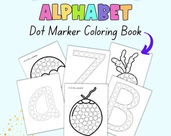 Peut inclure: Pages de coloriage d'alphabet à points noirs et blancs imprimables. Les pages présentent les lettres majuscules et minuscules A, B, Z et une noix de coco. Le texte sur les pages indique "U is for... umbrella" et "Cc is for... coconut".