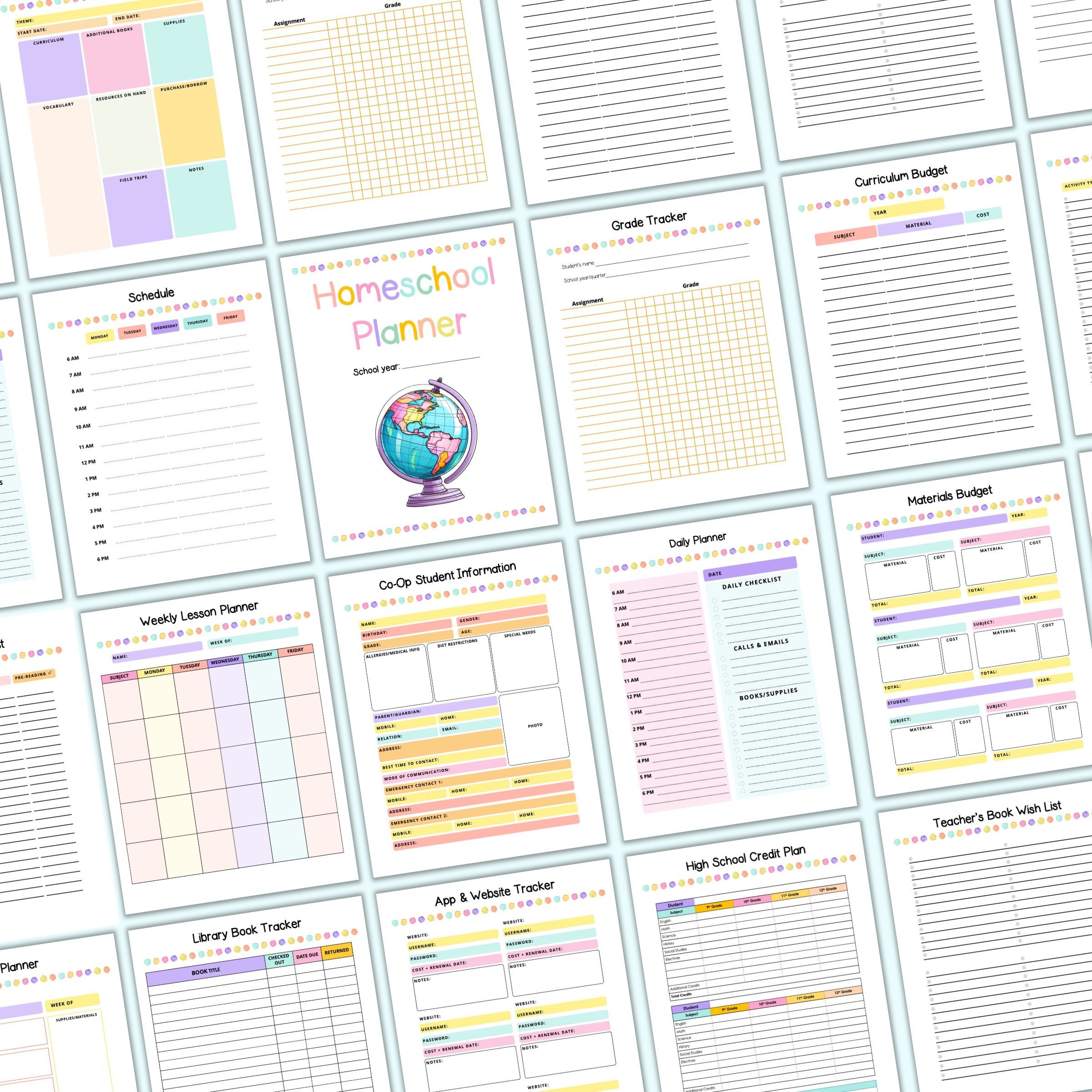 Homeschool Planner - Printable Homeschool Pastel Planner - Home School ...