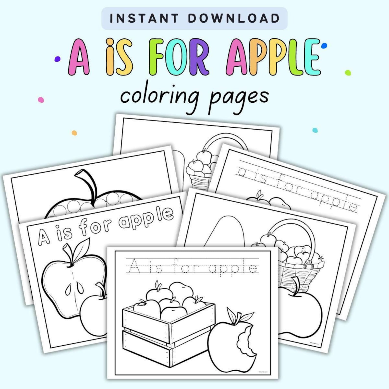 A is for Apple Coloring Pages - Apple Coloring Pages for Kids - Letter ...