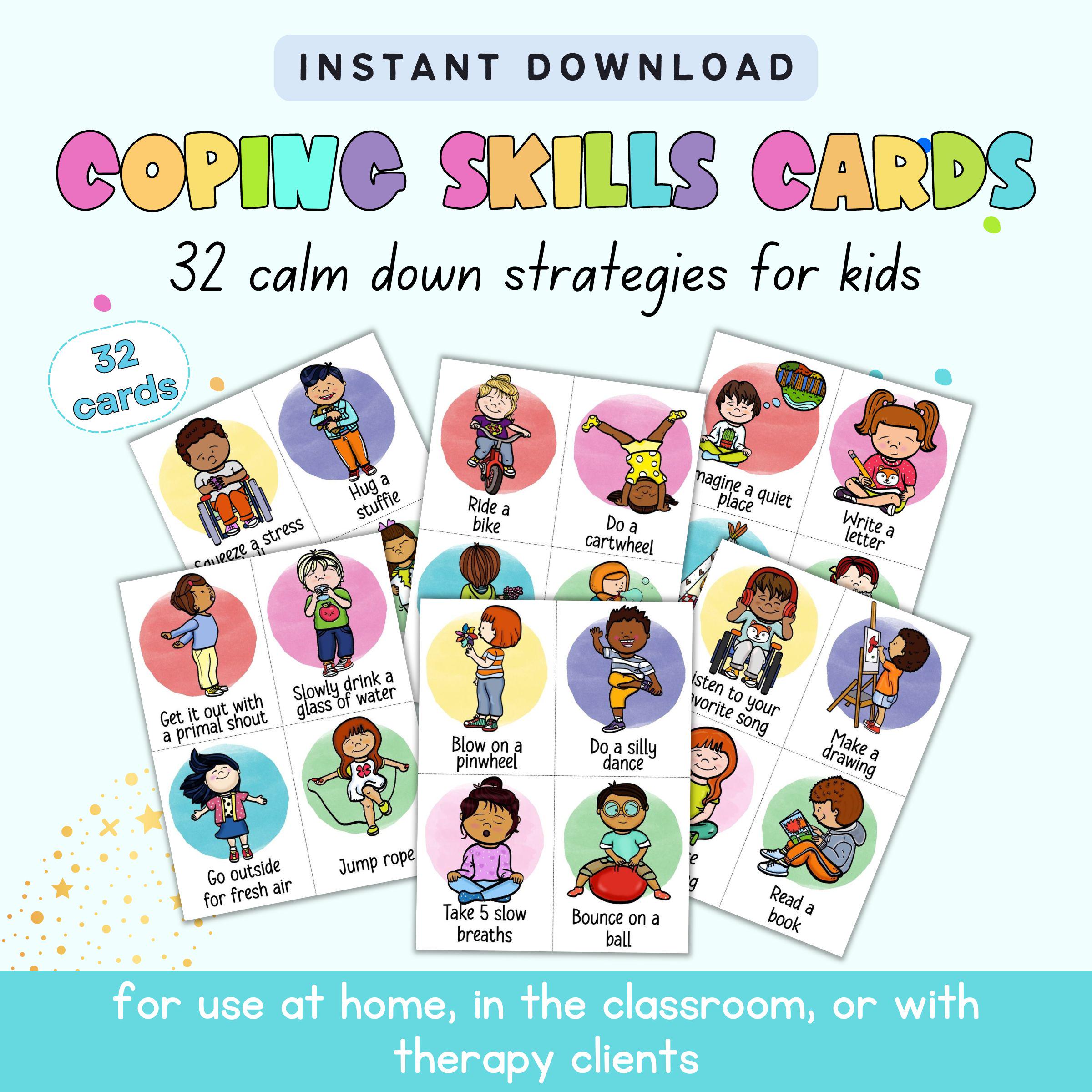 Coping Skills Cards for Kids - 32 Calm Down Strategy Cards for Kids for a Calm Down Corner, Emotional Regulation - Self Regulation Cards