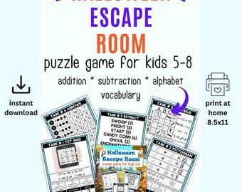 Halloween Escape Room - No Prep Escape Room at Home for Kids 5-8 - Classroom Escape Room Games - Halloween Math and Reading Review Lesson