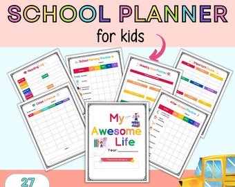 Student Planner for Kids - Kids School Planner - School and Life Planner for Elementary Students Ages 7-11 - Printable School Planner