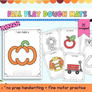 Fall Play Dough Mats - Fall Themed Play Dough Activity Mats - Fine Motor Handwriting Practice for Preschool Kindergarten Homeschool