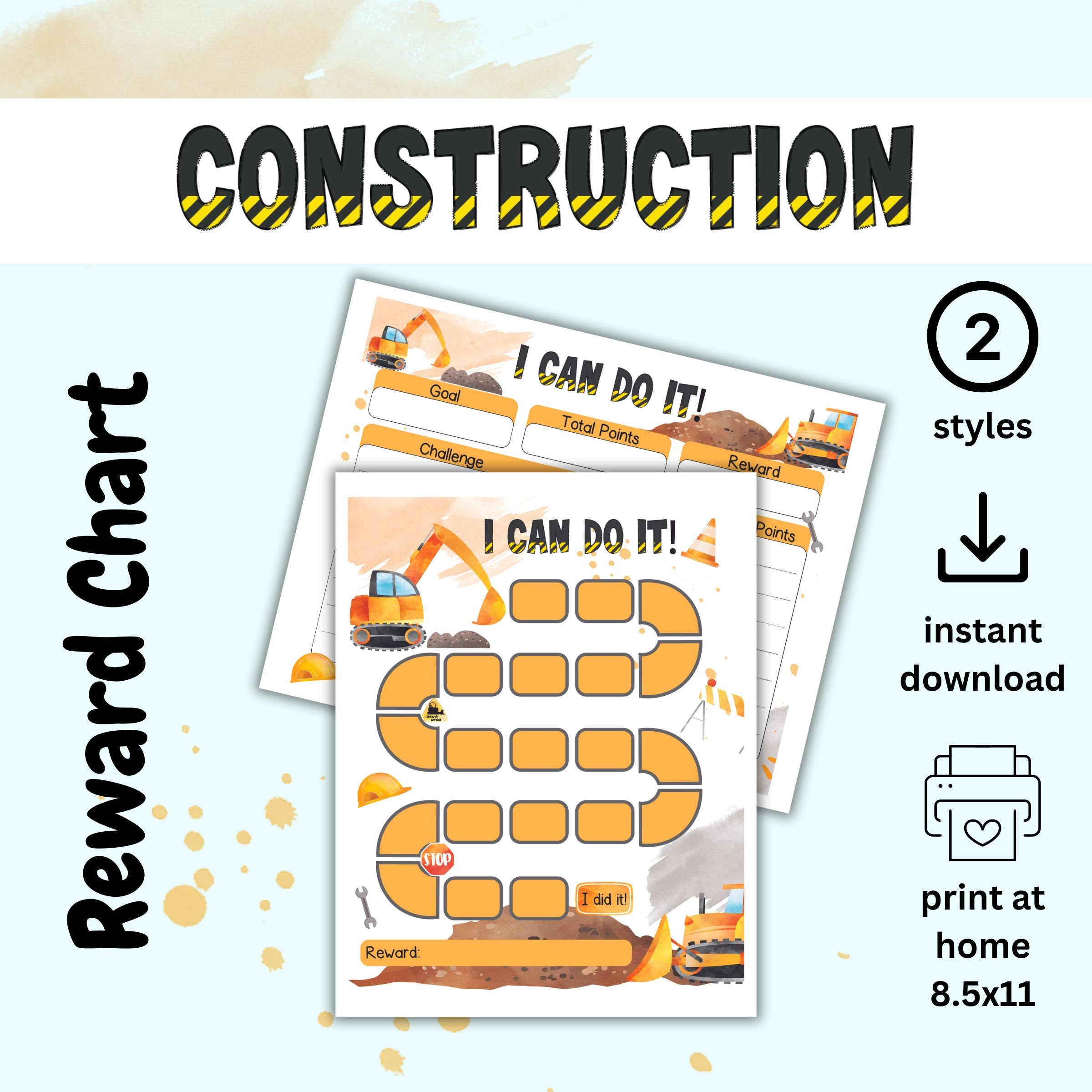 Construction Reward Chart - Printable Construction Kids Behavior Chart ...