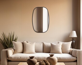 AAZZKANG Asymmetrischer Wandspiegel Mit Holzrahmen – 61x40,6 Cm, Rustikales Design, HD-Glas – Für Badezimmer, Schlafzimmer Oder Flur