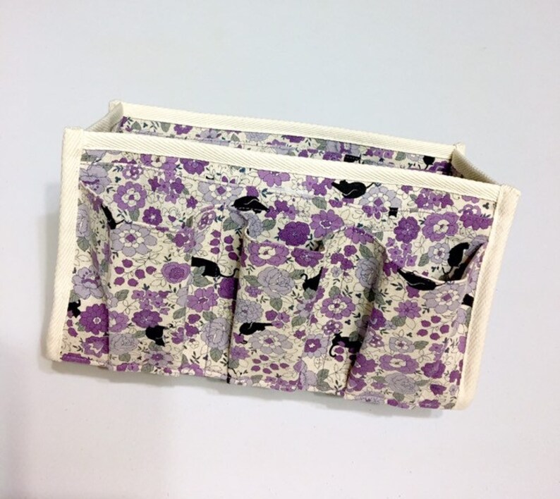 Black Cats in a Flower Garden - Purse Organizer Inner Purse Purse Insert Bag in Bag Purple