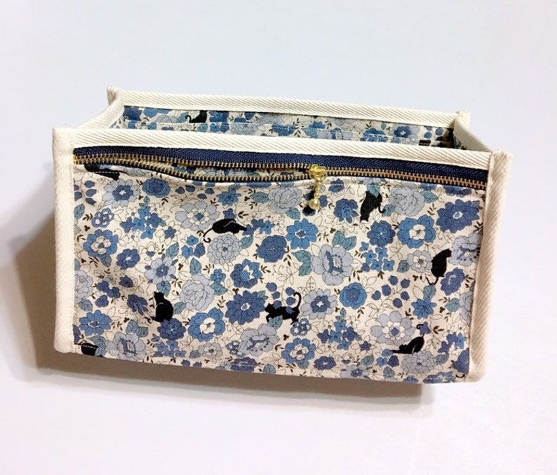 Blue Purse Organizer Inner Purse Purse Insert Bag in Bag - Black Cats in a Flower Garden