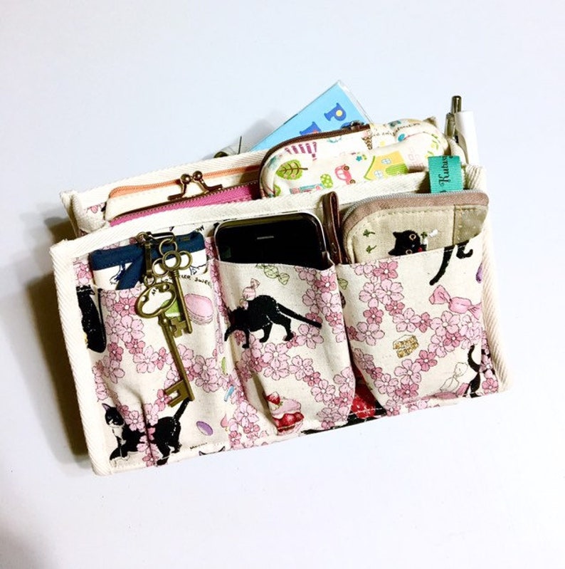 Ivory - Purse Organizer Inner Purse Purse Insert Bag in Bag Sakura Cats and Sweets