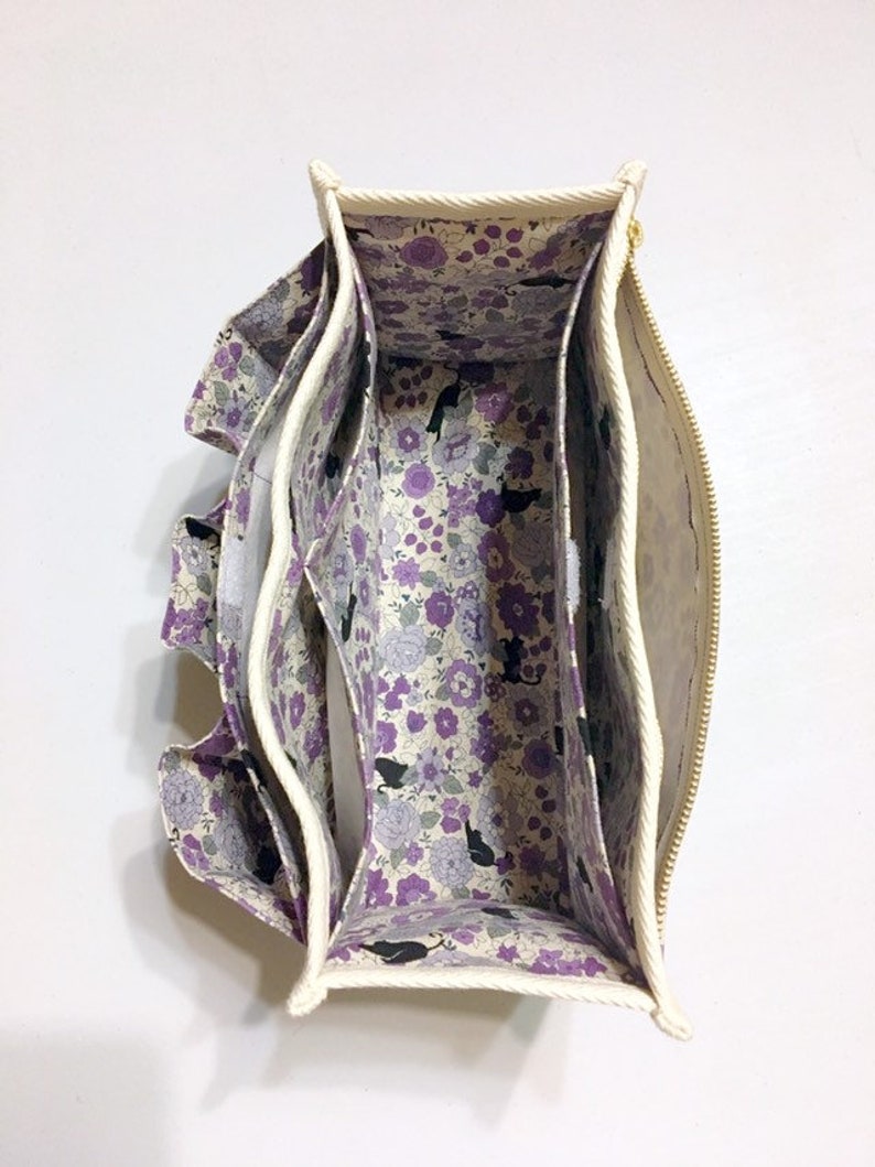 Black Cats in a Flower Garden - Purse Organizer Inner Purse Purse Insert Bag in Bag Purple