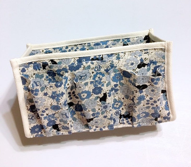 Blue Purse Organizer Inner Purse Purse Insert Bag in Bag - Black Cats in a Flower Garden