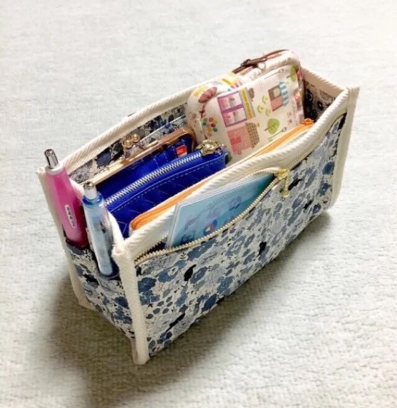 Blue Purse Organizer Inner Purse Purse Insert Bag in Bag - Black Cats in a Flower Garden