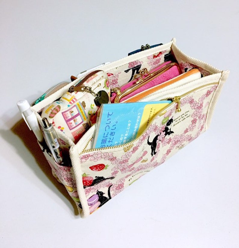 Ivory - Purse Organizer Inner Purse Purse Insert Bag in Bag Sakura Cats and Sweets