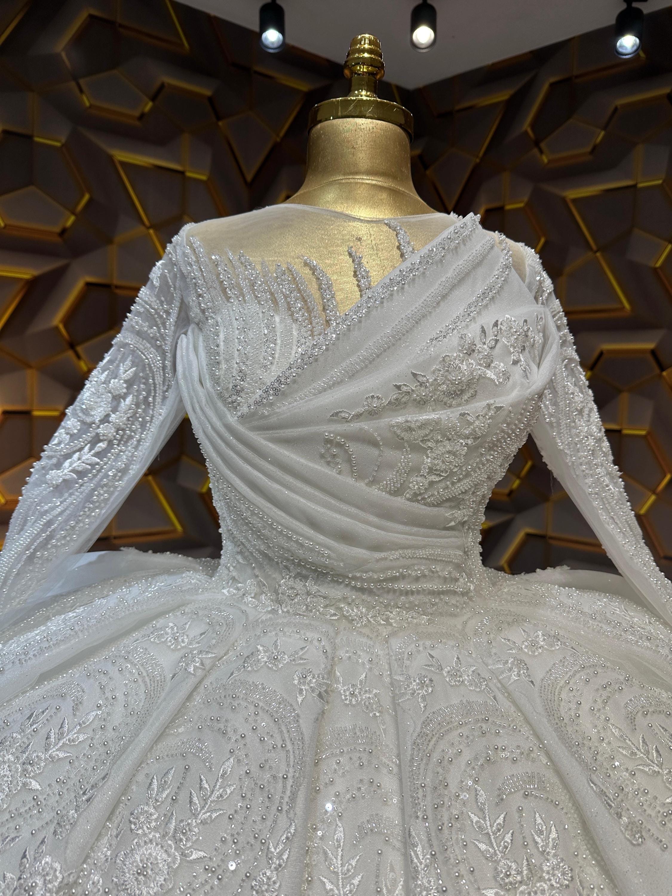 ball gown beaded wedding dress Luxury Off Shoulder Beaded Ball Gown Wedding Dress SW019
