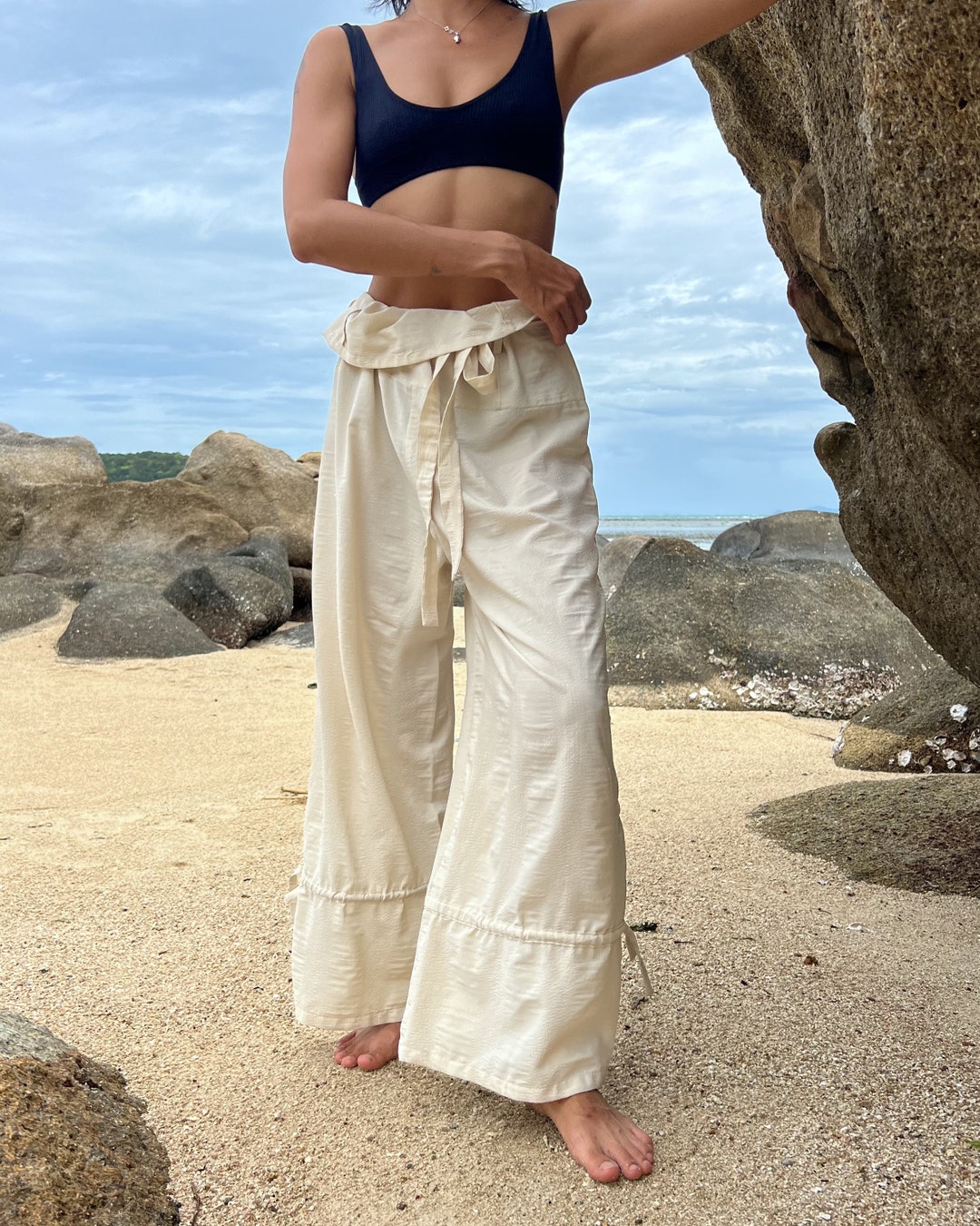 Wide-leg linen pants in Aqua Lagoon