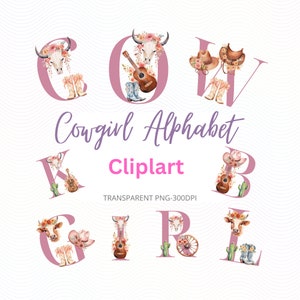Cowgirl Alphabet Clipart, Buchstaben im westlichen Stil, Rodeo Schriftart Digital Download, rustikale Landdekor, druckbares Alphabet für Scrapbooking.