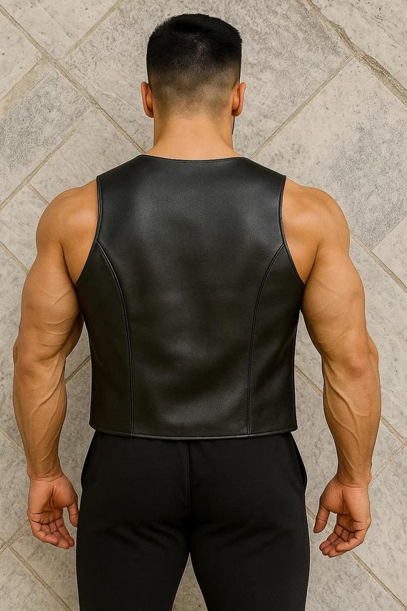 Handmade Black Leather Open Front Vest - Bar, Biker, Gay Style - Etsy