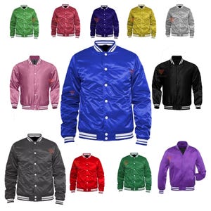 Classic letterman Satin Baseball Jacket Varsity Jacket Snap-up College Baseball Jacket