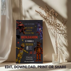 Five Nights at Freddy's Invitations, Editable Birthday Invitation ...