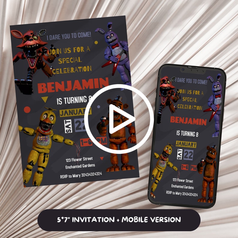 Five Nights at Freddy's Invitations, Editable Birthday Invitation ...