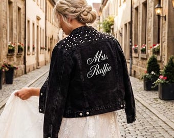 Personalisierte Perle Jeansjacke: Braut Mrs. Jean Jacke