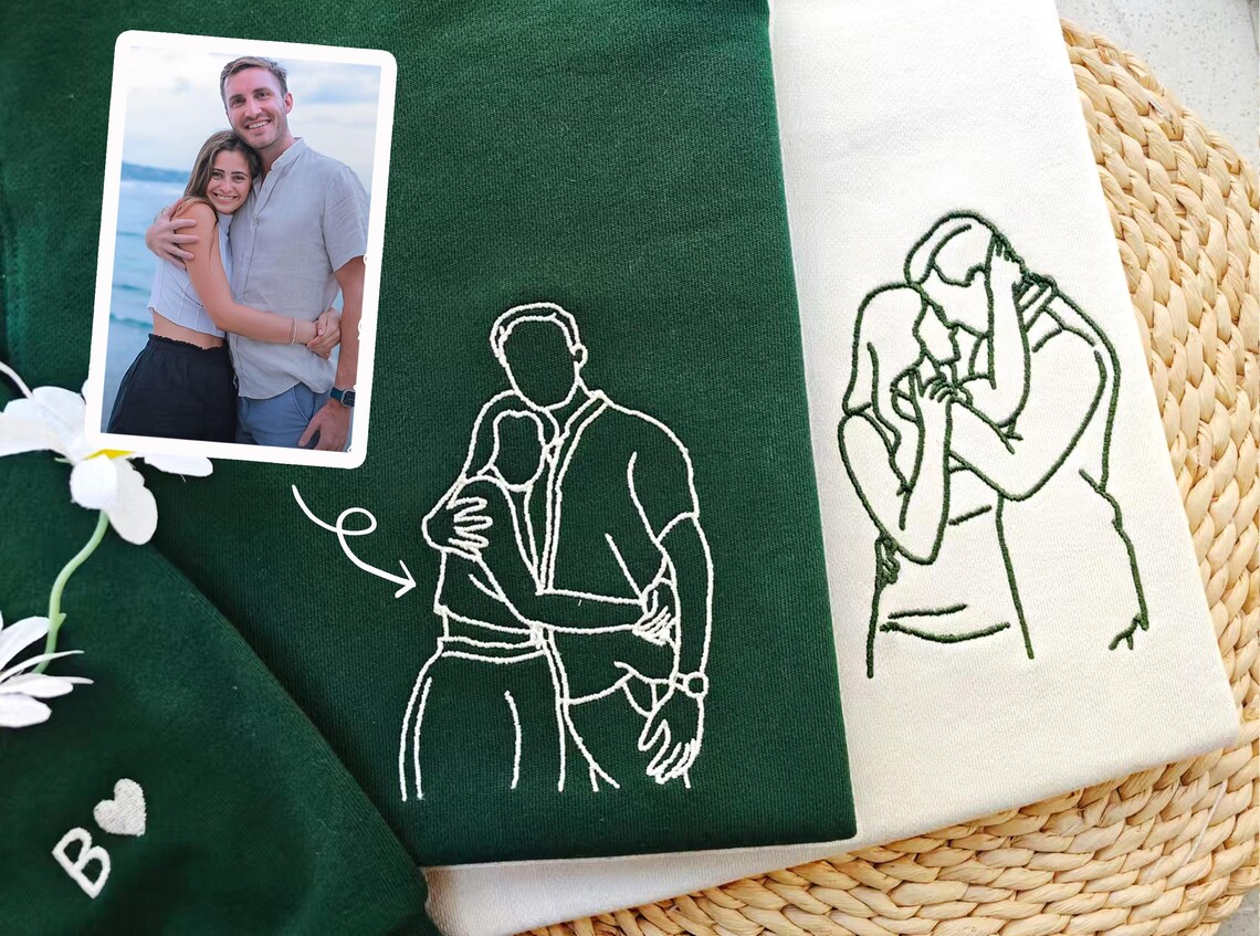 Custom Photo Outline Custom Embroidered Portrait From Your Photo,personalized Outline Photo ...