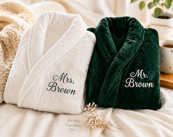 Personalized Robes for Couples|Custom Embroidered Bride & Groom Robes|His and Hers Bathrobes | Wedding Gift|Honeymoon Robe|Anniversary Gift