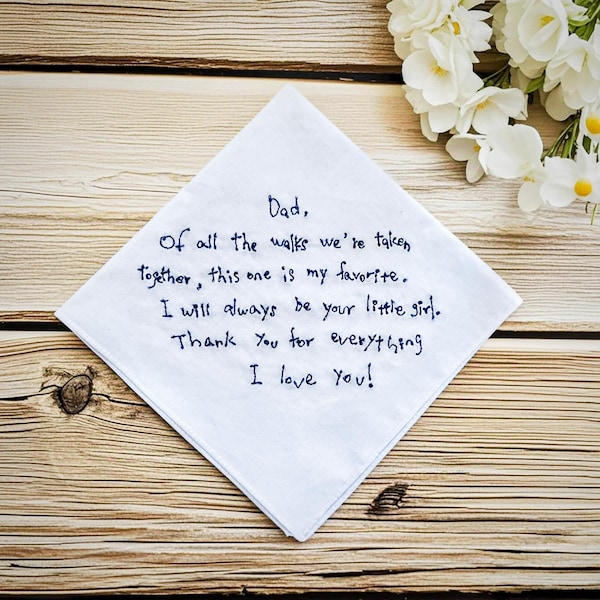 Handwritten Embroidery Handkerchief, Personalised wedding handkerchief,Groom Wedding Handkerchief Embroidered,Bridal Handkerchiefc