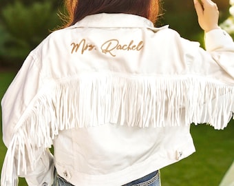 Personalisierte Braut Jacke - Benutzerdefinierte Mrs Denim Jacke, Hochzeitsjacke, Geschenk für die Braut, Brautgeschenk
