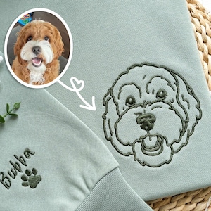 Embroidered Pet Face & Name Sweatshirts,Personalised Embroidered Dog Sweatshirt with Portrait from Photo,Special Birthday Gift for Dog Mom