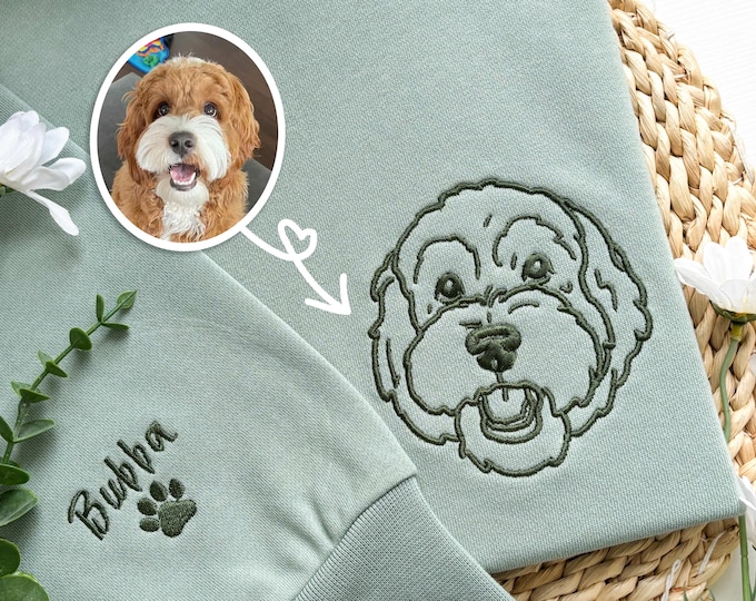 Embroidered Pet Face & Name Sweatshirts,Personalised Embroidered Dog Sweatshirt with Portrait from Photo,Special Birthday Gift for Dog Mom