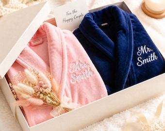 Personalized Robes for Couples|Custom Embroidered Bride & Groom Robes|His and Hers Bathrobes | Wedding Gift|Honeymoon Robe|Anniversary Gift