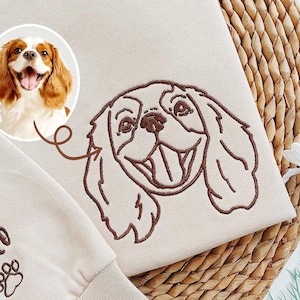 Embroidered Pet Face & Name Sweatshirts,Personalised Embroidered Dog Sweatshirt with Portrait from Photo,Special Birthday Gift for Dog Mom