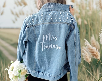 Personalisierte Brautjacke - Benutzerdefinierte Mrs Denim Jacke, Hochzeitsjacke, Brautparty Geschenk