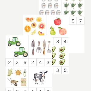 Watercolor Farm Number Matching Cards (1-10), Digital Download, TK /PreK / Preschool / Kinder / Early Learning / Homeschool / Montessori