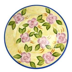 Cordon Bleu BIA International Large 14&quot; Glazed Yellow Serving Plate w/Pink Peony