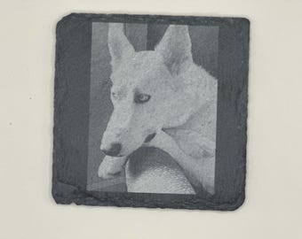 Personalized photo engraved slate coaster